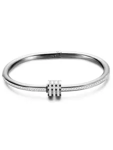 KARISHMA KREATIONS Silver-Plated Cubic Zirconia Stainless Steel Cuff Bracelet