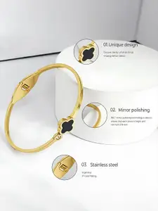 KARISHMA KREATIONS Gold-Plated Stainless Steel Four Leaf Clover Cuff Bracelet