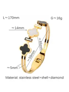 KARISHMA KREATIONS Gold-Plated Cubic Zirconia Dual Layer Clover Flower Cuff Bracelet