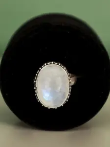 Exotic India Rainbow Moonstone Oval Shape Sterling Silver Ring