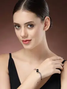 NVR Silver-Plated Stone Studded Cuff Bracelet