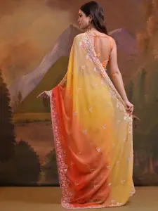 Manu Designer Ethnic Motif Sequinned Embellished Ombre Pure Georgette Saree