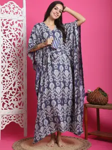 Claura Women Printed Maxi Kaftan Nightdress