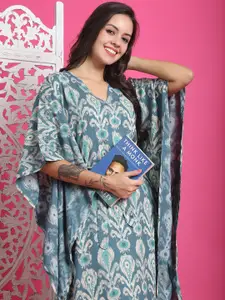 Claura Women Printed  V-Neck Maxi Kaftan Nightdress