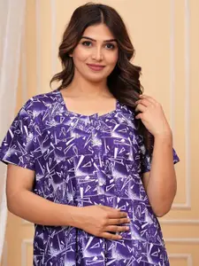 JVSP FASHION 2 Pcs Women Square Neck Cotton Printed Maxi Nightdress