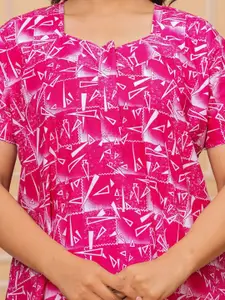 JVSP FASHION Women 2 Pcs Pure Cotton Square Neck Short Sleeves Cotton Maxi Nightdress