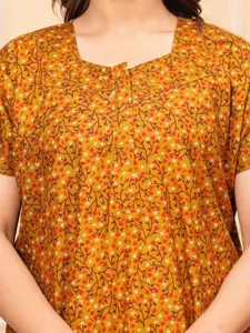 JVSP FASHION Women 2Pcs Abstract Printed Square Neck Short Sleeves Cotton Maxi Nightdress