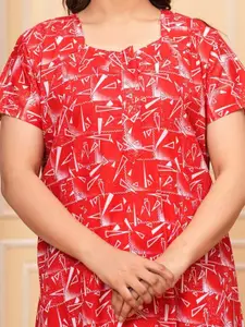 JVSP FASHION Women 2Pcs Printed Cotton Square Neck Short Sleeves Maxi Nightdress