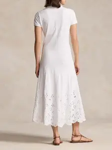 Polo Ralph Lauren Scallop Hem Shirt Collar Schiffli A-Line Midi Dress