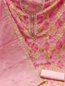 MANVAA Floral Embroidered Sequinned Organza Unstitched Dress Material