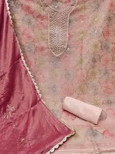 MANVAA Floral Embroidered Beads and Stones Organza Unstitched Dress Material