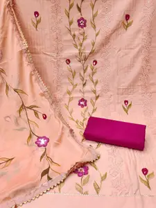 MANVAA Floral Printed Unstitched Mirror Work And Sequinned Dress Material