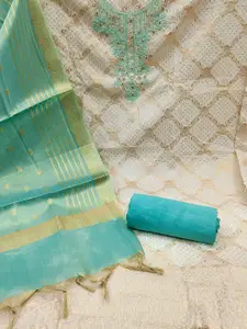 MANVAA Ethnic Motifs Woven Design Beads and Stones Banarasi Unstitched Dress Material