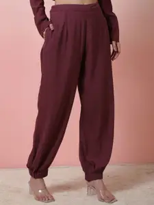 Sangria Foil Printed Ethnic Crop Top With Jacket And Trousers