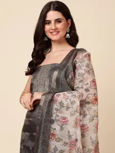 Meena Bazaar Floral Embroidered Art Silk Unstitched Dress Material