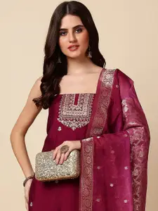 Meena Bazaar Floral Embroidered Art Silk Unstitched Dress Material