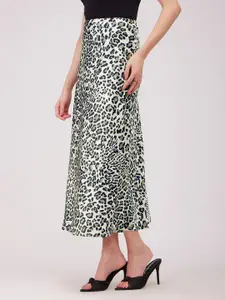 FableStreet Animal Printed A-Line Flared Midi Skirt