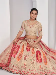 ODETTE Embroidered Semi-Stitched Lehenga & Unstitched Blouse With Dupatta