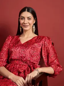 DressBerry Floral Print Crepe Empire Midi Dress