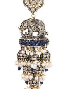 Priyaasi Gold-Plated Elephant American Diamond Studded & Beaded Jhumkas