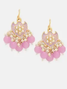 Priyaasi Gold-Plated Floral Kundan Pearls Drop Earrings