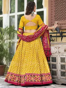 LOOKNBOOK ART Leheriya Printed Ready to Wear Lehenga & Unstitched Blouse With Dupatta