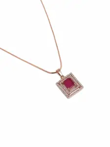 Estele Rose Gold-Plated Geometric CZ Pendant with Chain