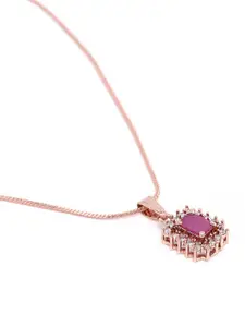 Estele Rose Gold-Plated CZ-Studded Geometric Pendant with Chain