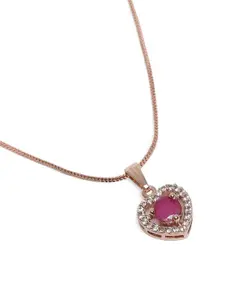 Estele Rose Gold-Plated Heart Shaped CZ Pendant with Chain