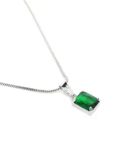 Estele Rhodium-Plated Geometric CZ Pendant with Chain