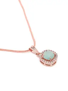 Estele Rose Gold-Plated CZ-Studded Geometric Pendant with Chain
