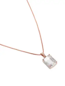 Estele Rose Gold-Plated Geometric CZ Pendant with Chain