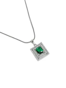 Estele Rhodium-Plated Square CZ Pendant with Chain