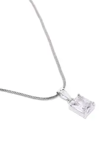 Estele Rhodium-Plated Geometric CZ Pendant with Chain