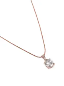 Estele Rose Gold-Plated Geometric CZ Pendant with Chain