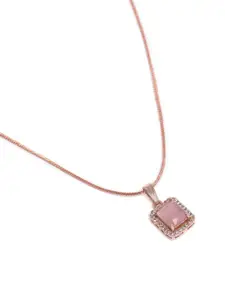 Estele Rose Gold-Plated Geometric CZ Pendant with Chain