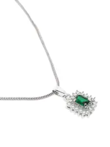 Estele Rhodium-Plated CZ-Studded Geometric Pendant with Chain