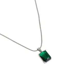 Estele Rhodium-Plated Square CZ Pendant with Chain