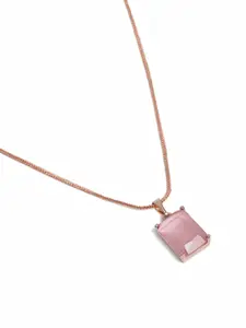Estele Rose Gold-Plated Geometric CZ Pendant with Chain