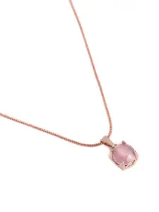 Estele Rose Gold-Plated Oval CZ Pendant with Chain