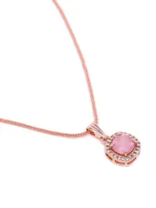 Estele Rose Gold-Plated CZ-Studded Geometric Pendant with Chain