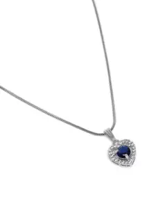 Estele Rhodium-Plated Heart Shaped CZ Pendant with Chain