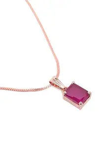 Estele Rose Gold-Plated CZ-Studded Geometric Pendant with Chain