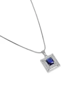 Estele Rhodium-Plated Square CZ Pendant with Chain