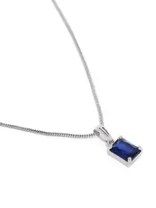 Estele Rhodium-Plated CZ-Studded Geometric Pendant with Chain