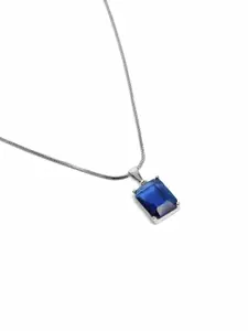 Estele Rhodium-Plated Square CZ Pendant with Chain