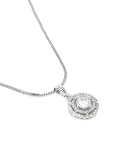 Estele Rhodium-Plated CZ-Studded Geometric Pendant with Chain