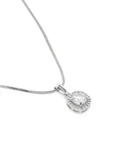 Estele Rhodium-Plated CZ-Studded Geometric Pendant with Chain
