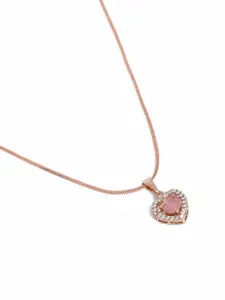 Estele Rose Gold-Plated Heart Shaped CZ Pendant with Chain