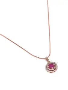 Estele Rose Gold-Plated Circular CZ Pendant with Chain